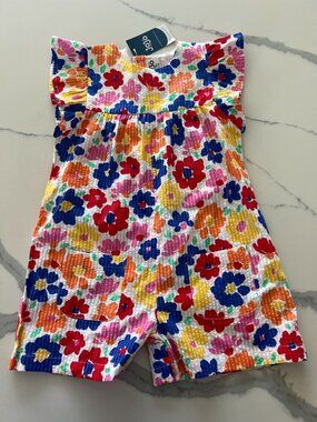 NWT JoJo Maman Bébé Bright Fuchsia Floral Seersucker Playsuit 18months, spring,